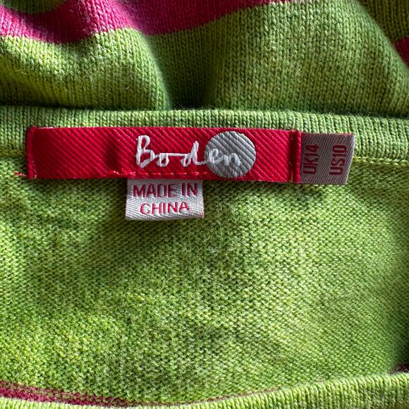 Boden Cashmere Sweater Striped Boat Neck Green Pink Size 10 Cozy Preppy Nautical - Picture 4 of 10